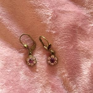 Pink and purple flower hanging earrings